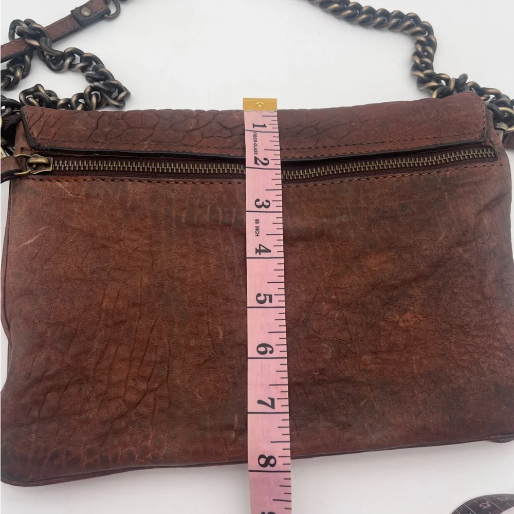Maxon soft Brown Italian Leather Crossbody Bag chain Strap multi pockets purse - Picture 5 of 10
